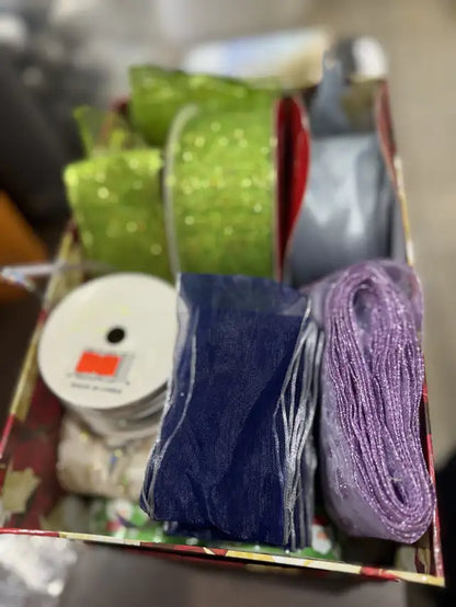 Box Of Assorted Colorful Festive Ribbons