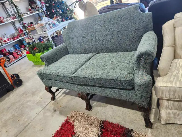 Vintage Loveseat with Carved Wooden Legs