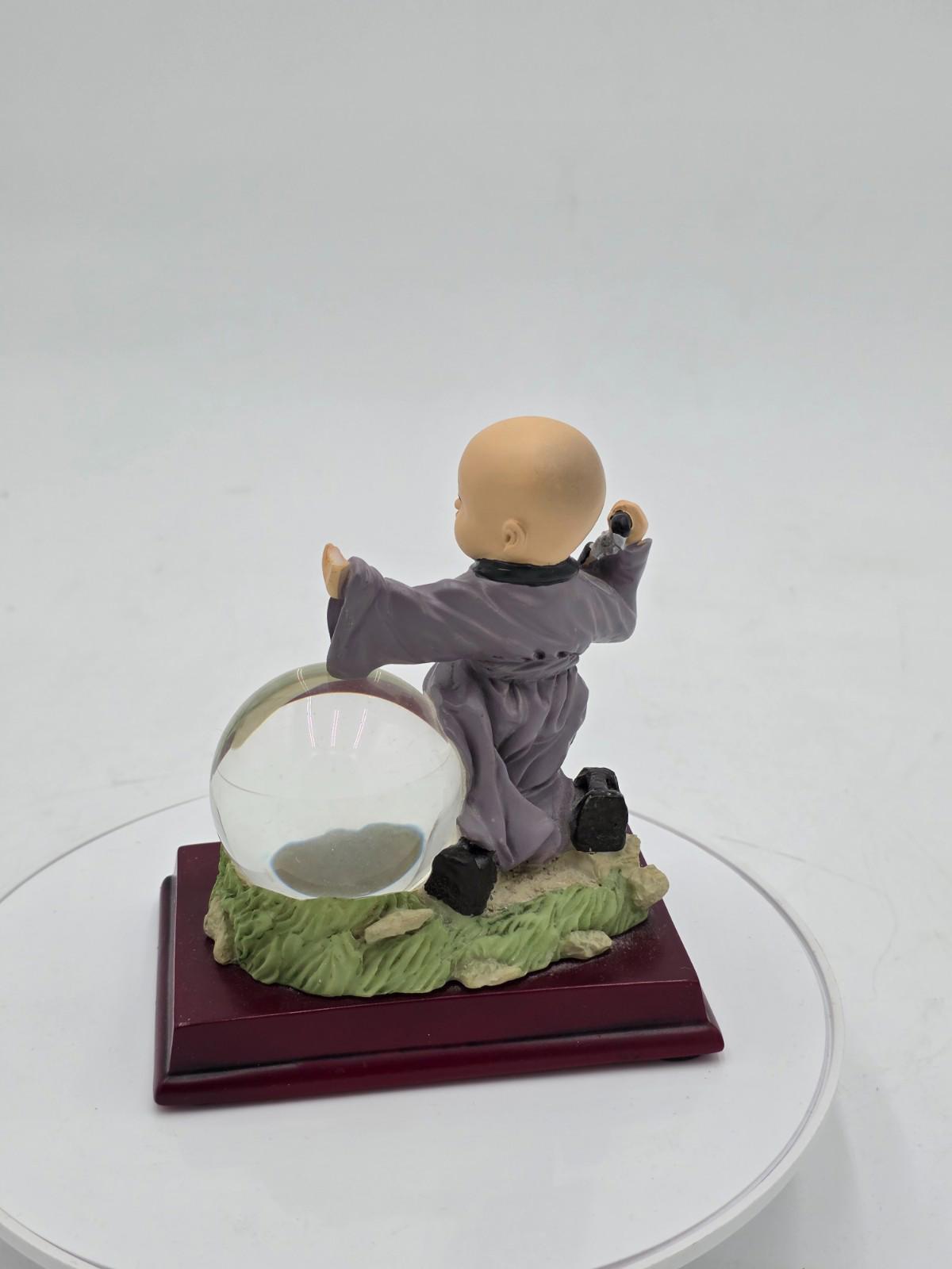 Shaolin Little Monk Kung Fu Boy Resin Figurine with Crystal Ball
