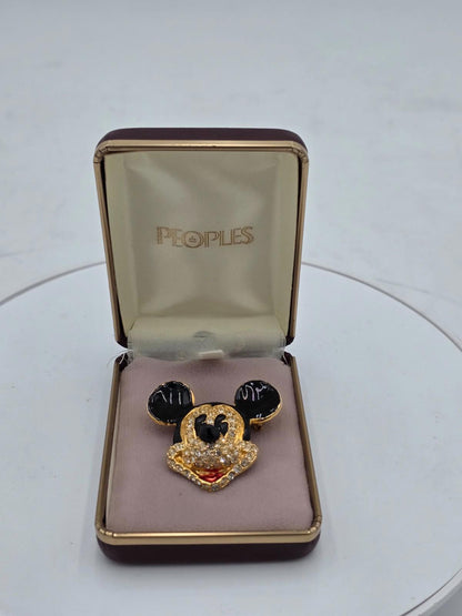 Vintage Mickey Mouse Disney Brooch Enamel Crystal Pin Gold Tone - Peoples Box