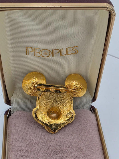 Vintage Mickey Mouse Disney Brooch Enamel Crystal Pin Gold Tone - Peoples Box