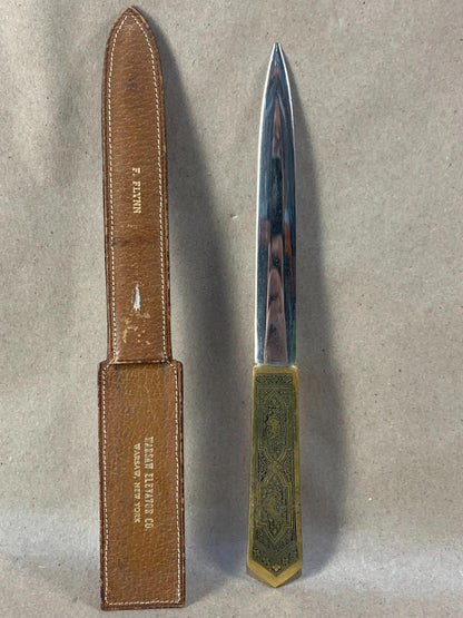 Vintage Collectible Brass Niello Middle Eastern Style Etched Letter Opener