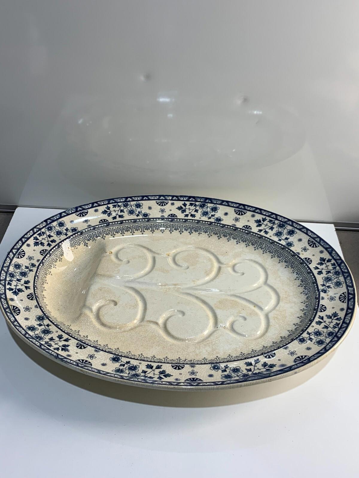 Plat à viande ancien Wedgewood Mandarin Harvest à rainures avec rigole d’égouttage, vers 1900, rare