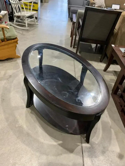 Wooden Oval Coffee Table with Glass insert