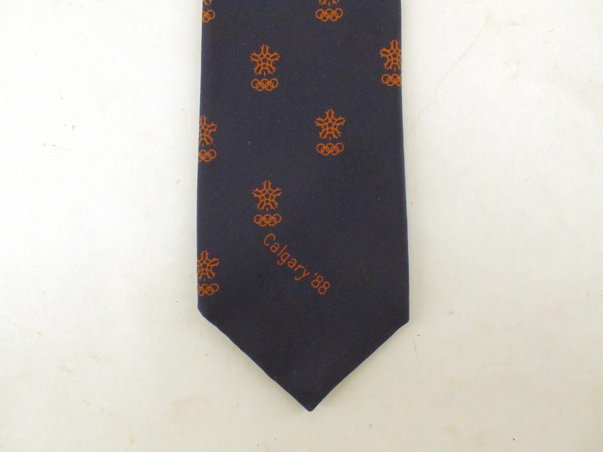 88' Winter Olympics XV Calgary Official Tie, Navy Patterned - Cataland Fashions