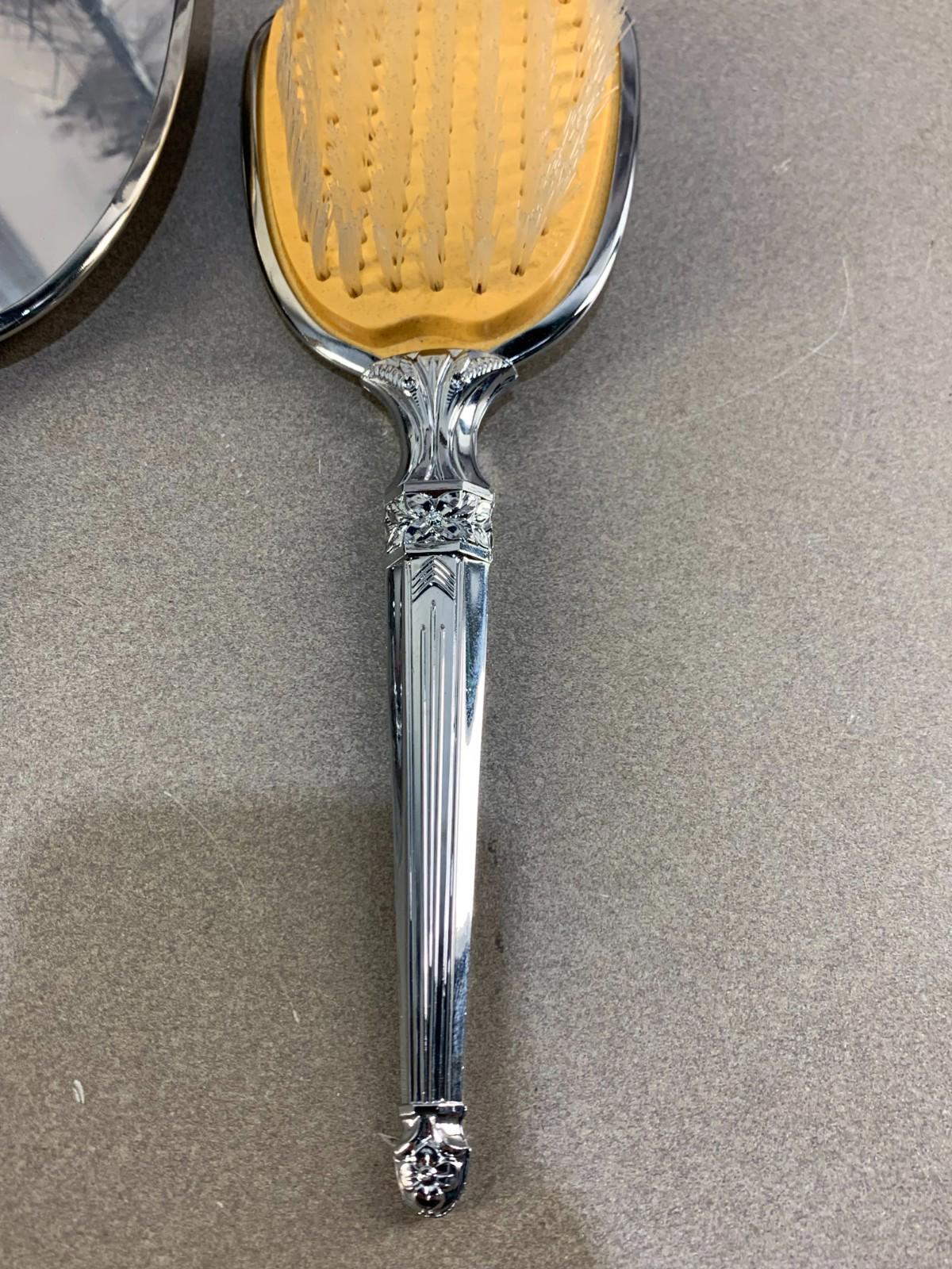Antique Ladies hair Brush Set With Mirror & Brush, Silver