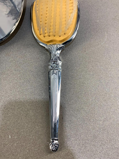 Antique Ladies hair Brush Set With Mirror & Brush, Silver