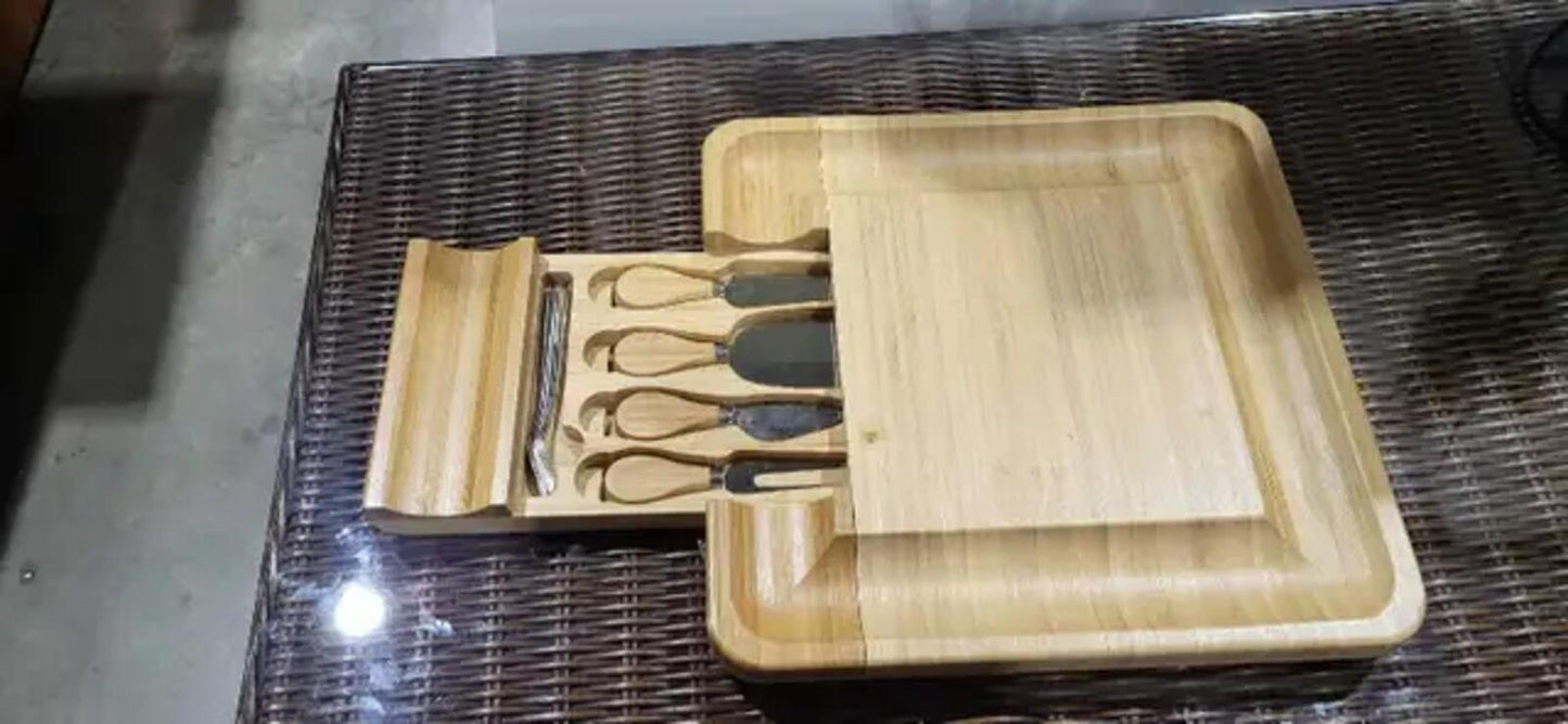 Bamboo Cheese Board with Utensil Set