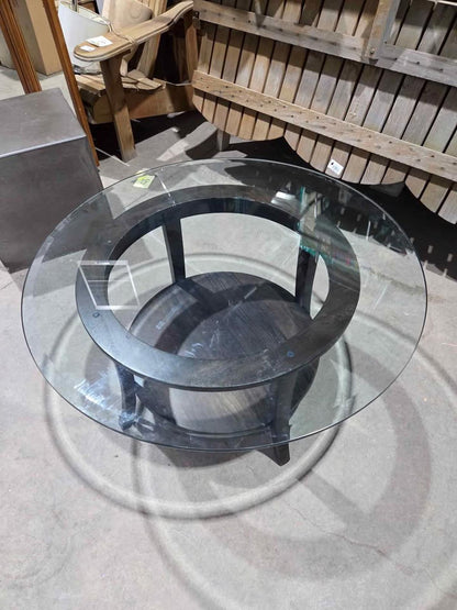 Round Glass Top Coffee Table Dark Wood Base
