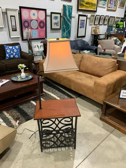 Side Table with Lamp and Metal Magazine Rack