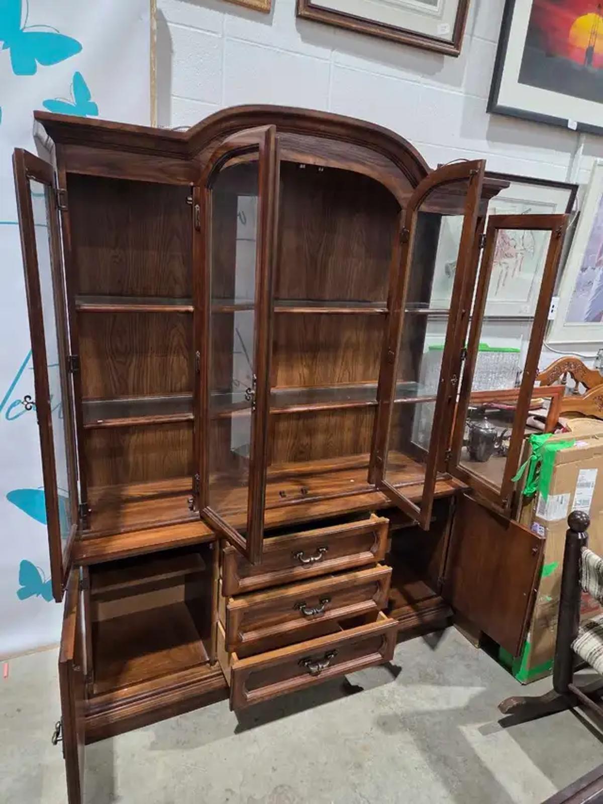 Vintage Solid Wooden China Cabinet - Lit