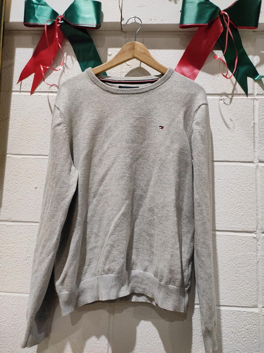 Men’s LARGE - Tommy Hilfiger Grey V-Neck Sweater Pullover Jumper