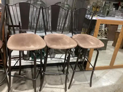 Brown Metal Bar Stools - Set of 3