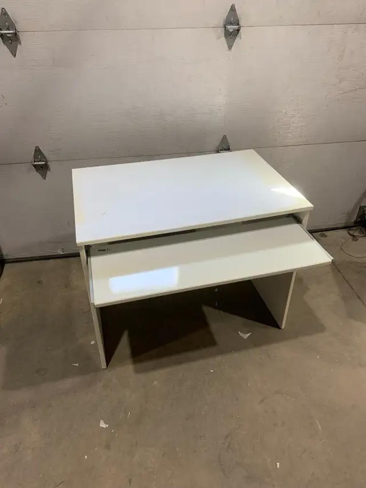 White IKEA Desk with Keyboard Shelf