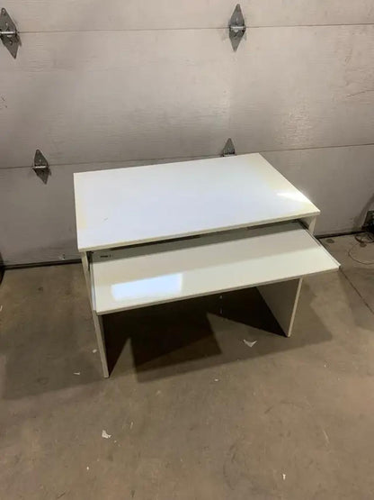 White IKEA Desk with Keyboard Shelf