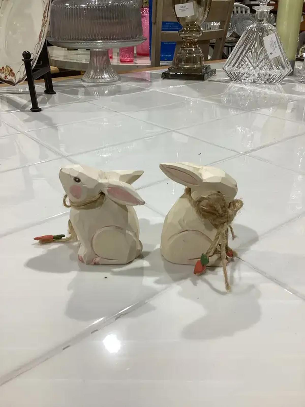 Wooden Rabbit Ornaments - Set of 2