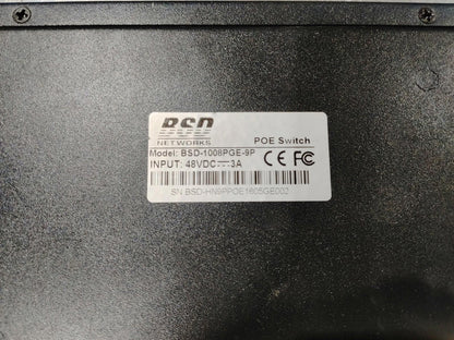 Good Condition BSD Networks POE Switch Model BSD-1008PGE-9P Power Tested w/ cord