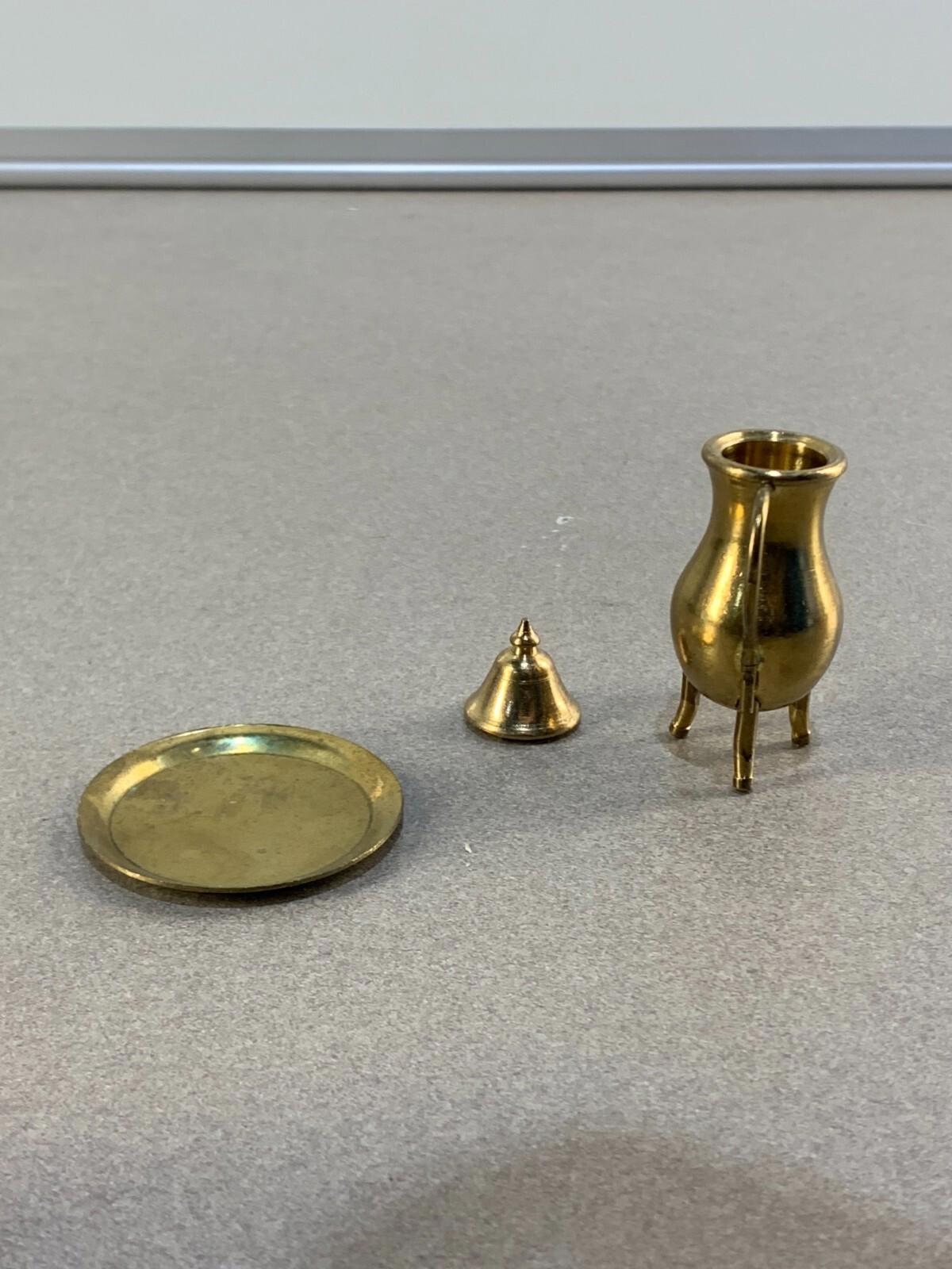 Miniature Brass Coffee/Tea Pot with Round Tray -Dollhouse Accessories.