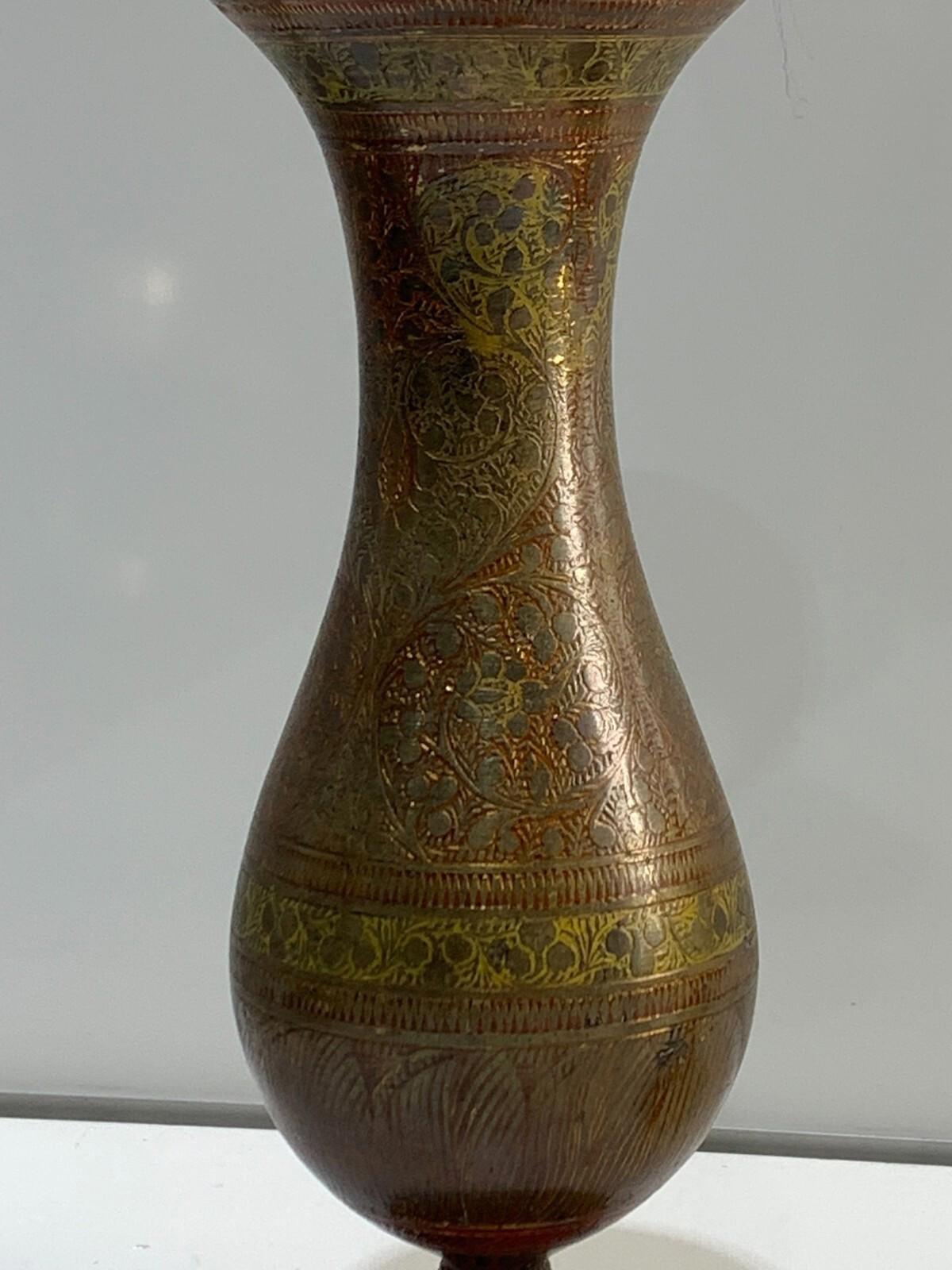 Pair of Vintage Bronze Asian Design Painted Vase
