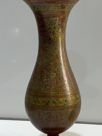 Pair of Vintage Bronze Asian Design Painted Vase