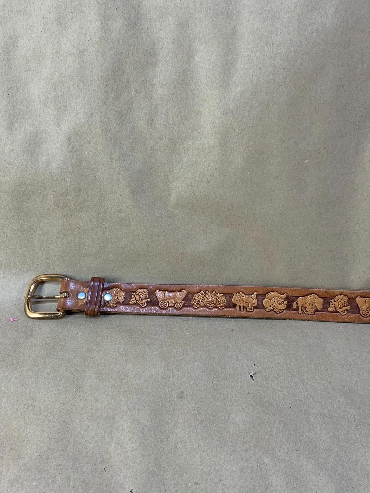 Vintage Chambers Disney western tooled brown leather kids belt