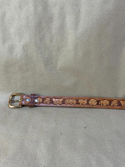 Vintage Chambers Disney western tooled brown leather kids belt