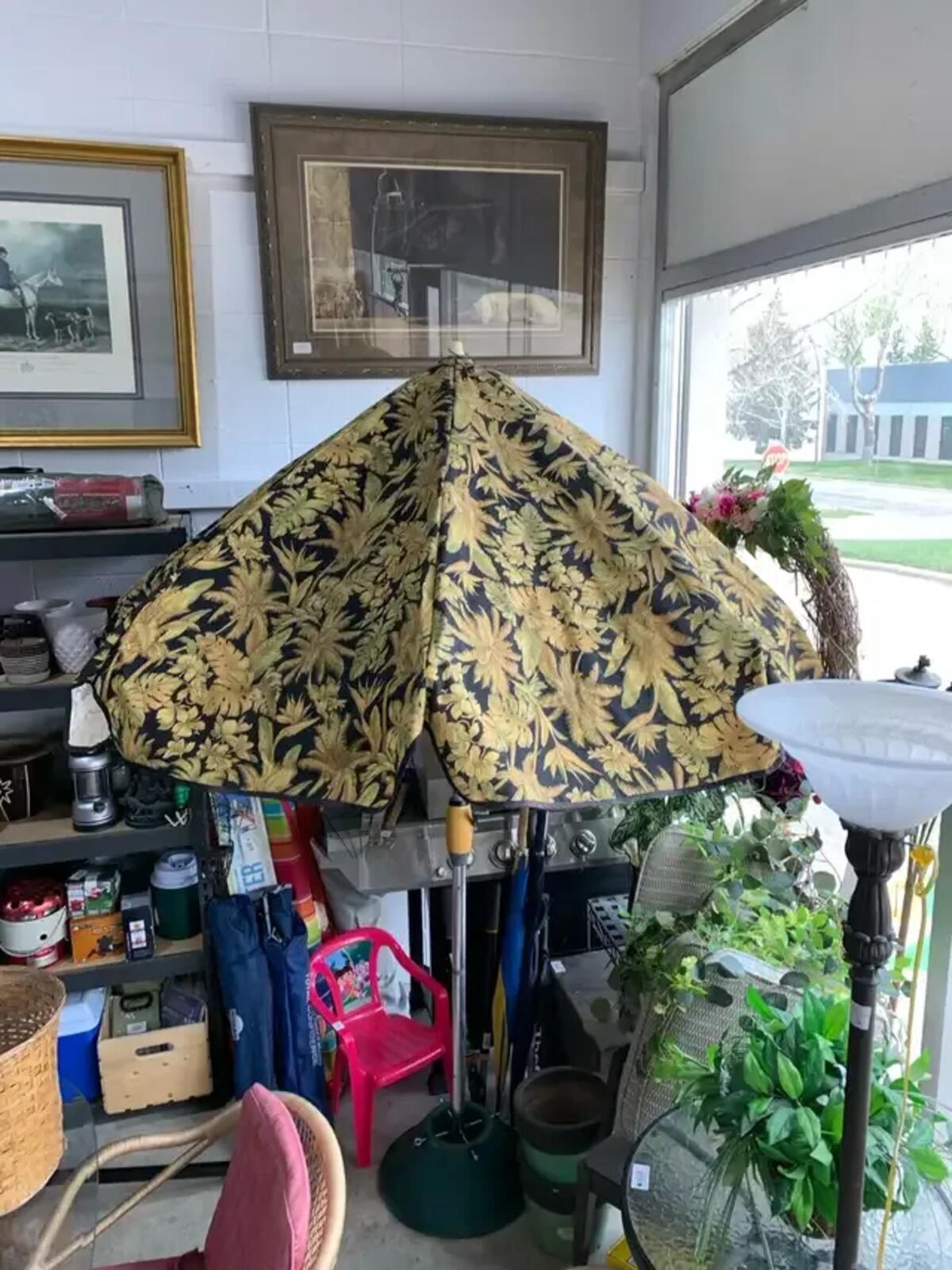 Golden Botanical Print Patio Umbrella