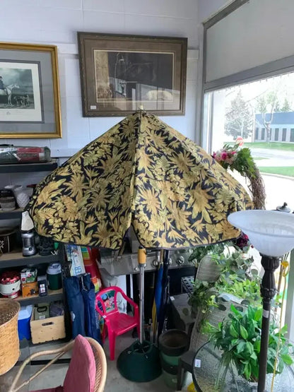 Golden Botanical Print Patio Umbrella