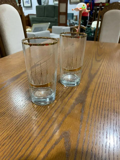 Vintage Gold Ship Detail Glasses