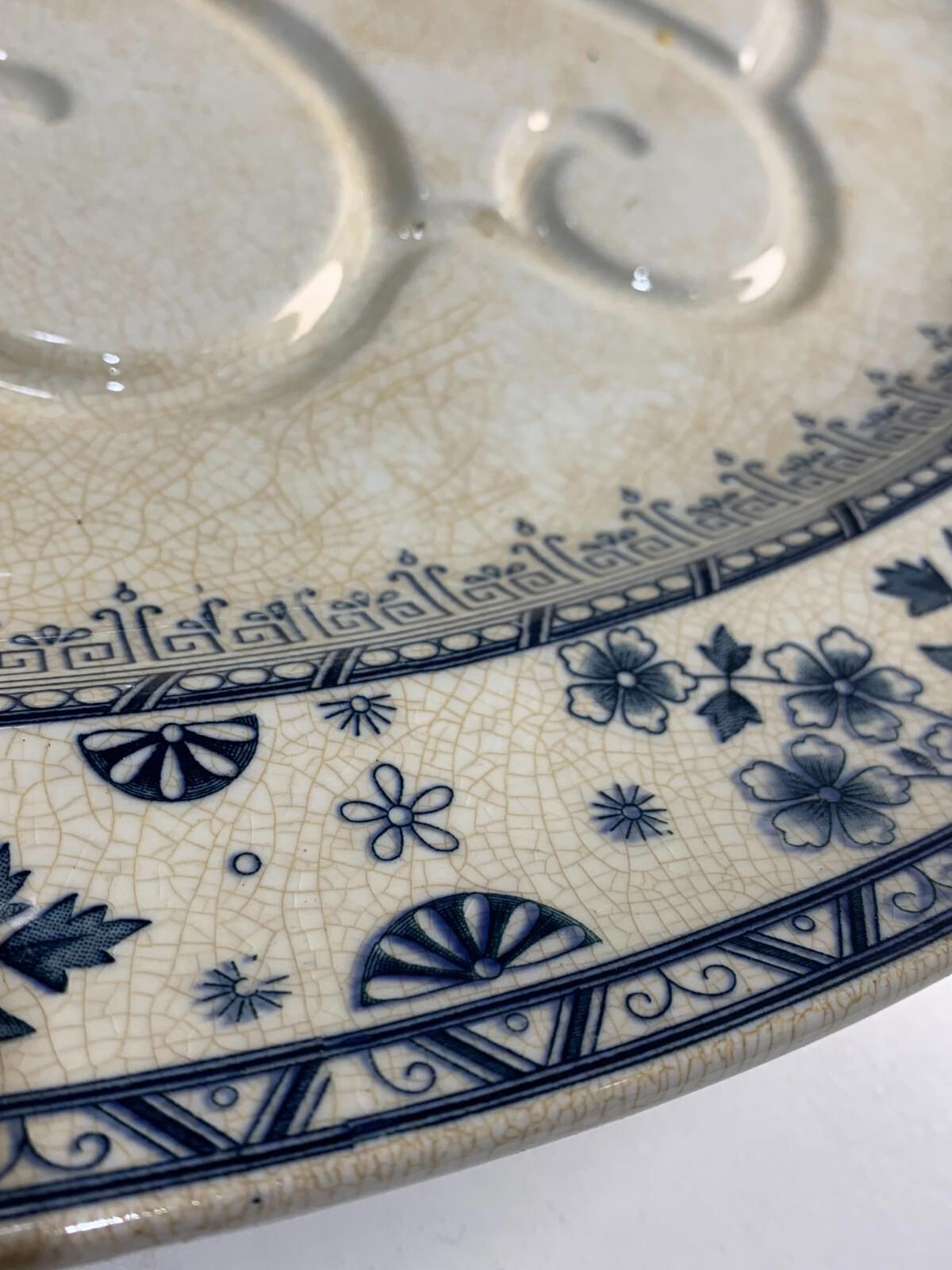 Plat à viande ancien Wedgewood Mandarin Harvest cannelé avec jus creux c. 1900 Rare