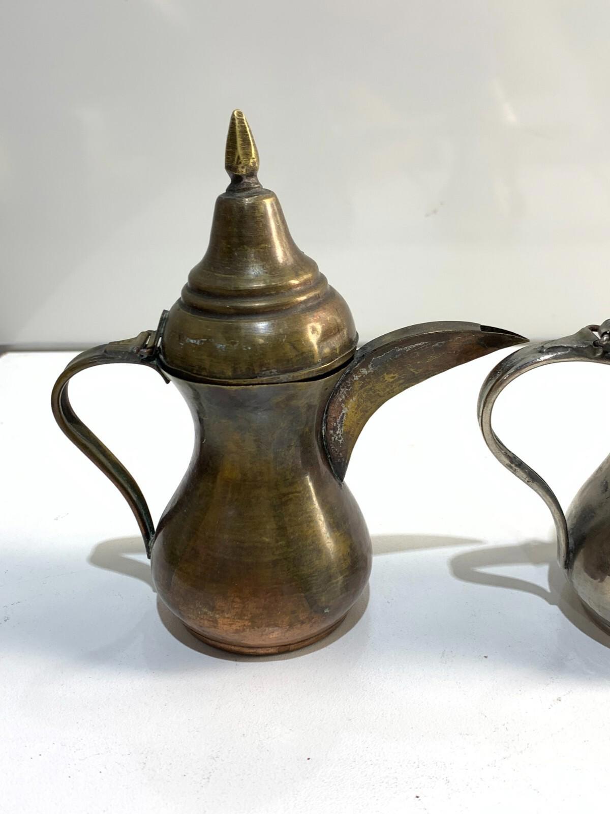 Lot of 3 Dallah Arabic Middle Eastern Antique Silver Plate Tea Coffee Pot Qahwa