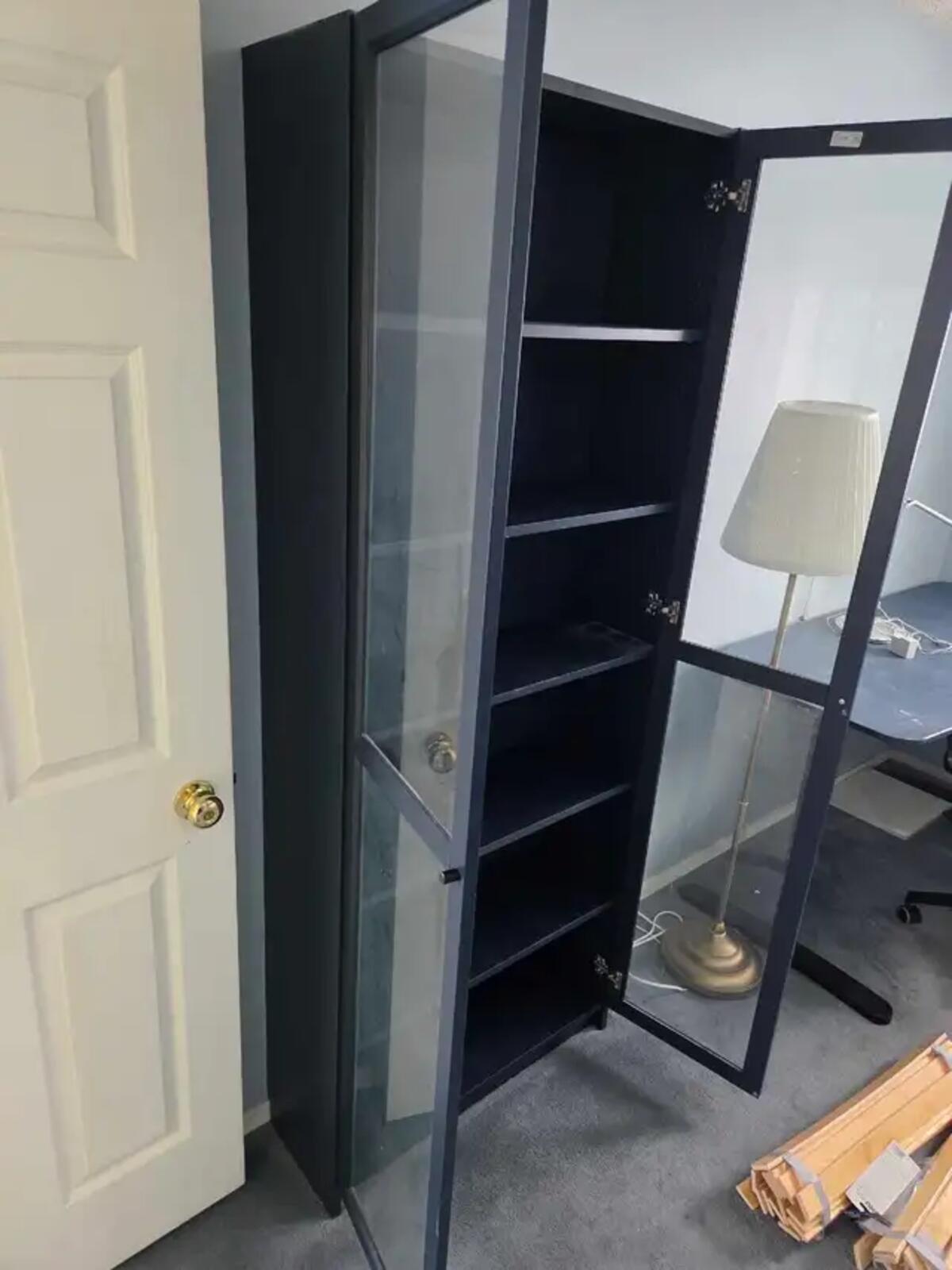 IKEA Billy Bookcase with Glass Doors - Dark Blue