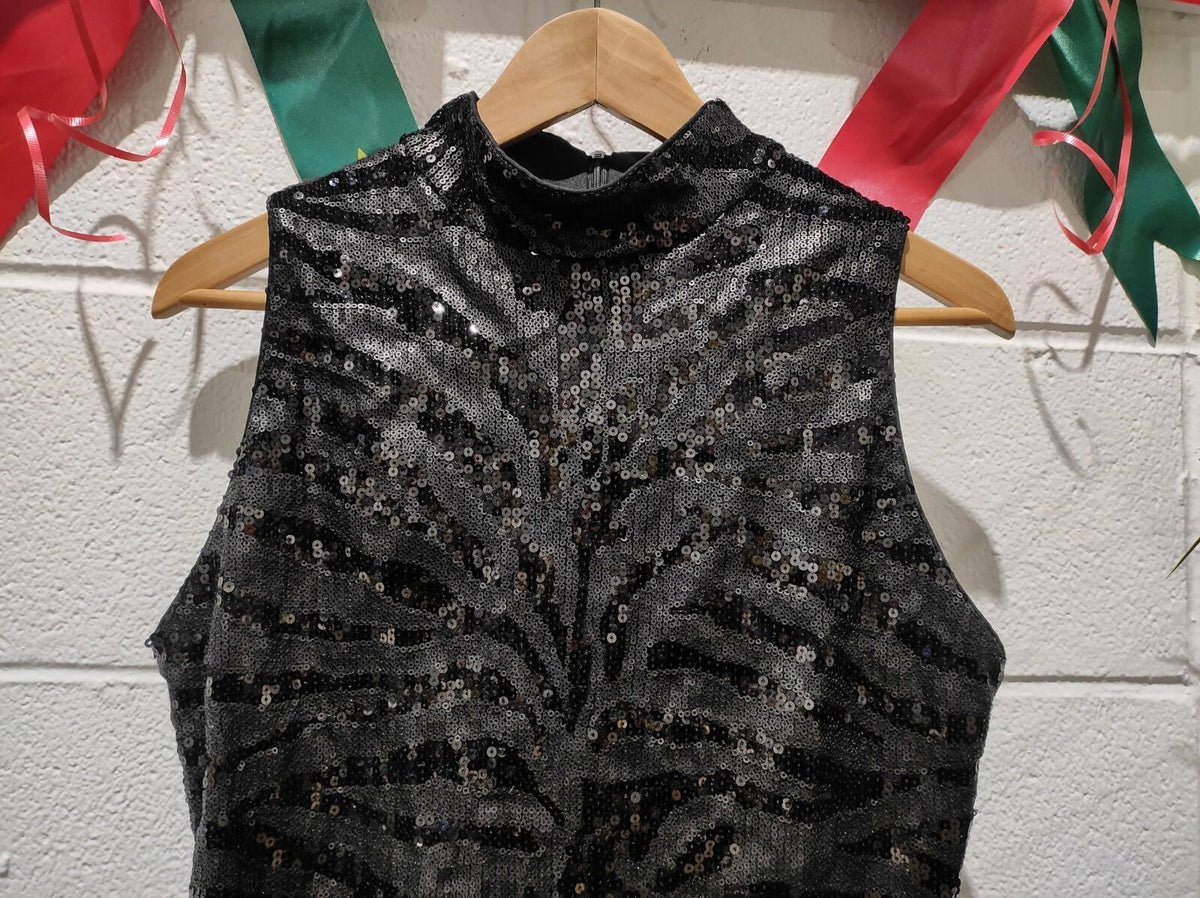 Robe dos nu NWT Le Château noire et marron, avec des paillettes dorées scintillantes, taille M