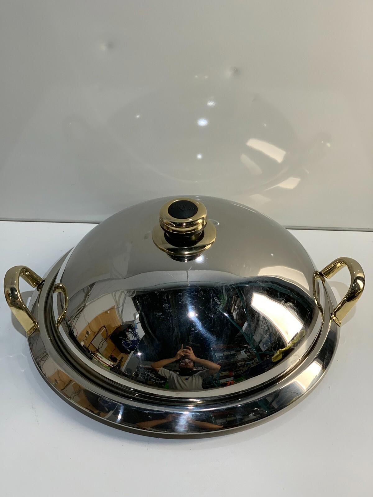 Master Cuisine Cookware 18/10 Brass Handles Serving Tray With Lid & Platter
