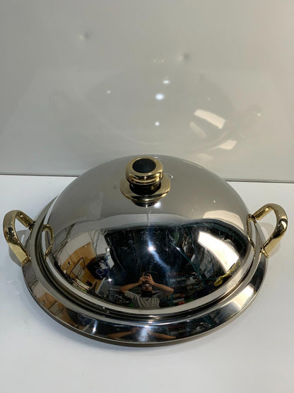 Master Cuisine Cookware 18/10 Brass Handles Serving Tray With Lid & Platter