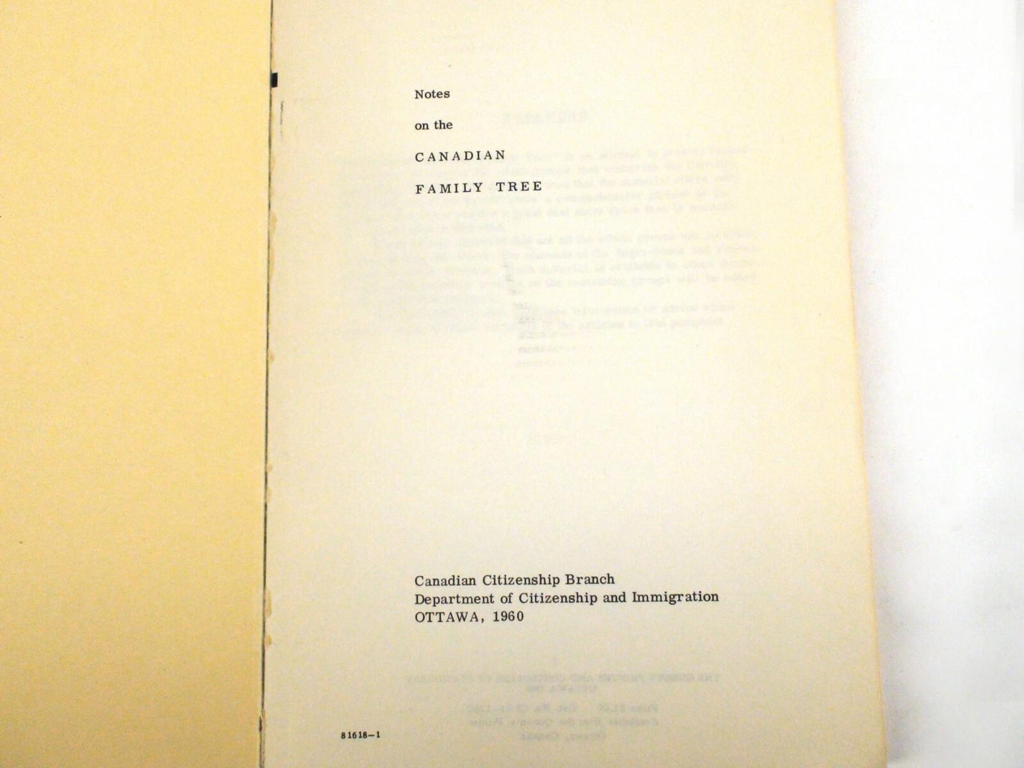 Notes on the Canadian Family Tree | Canadian Citizenship | Vintage Booklet |