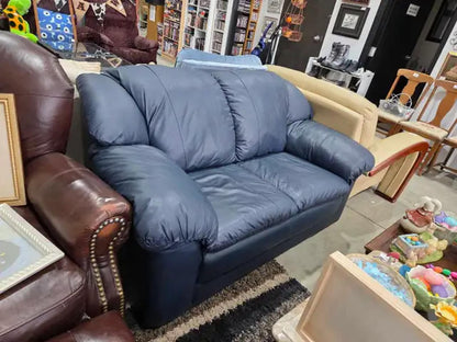 Navy Blue Leather Loveseat