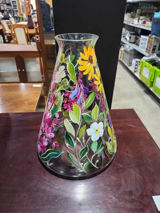 Hand Painted Floral Glass Vase