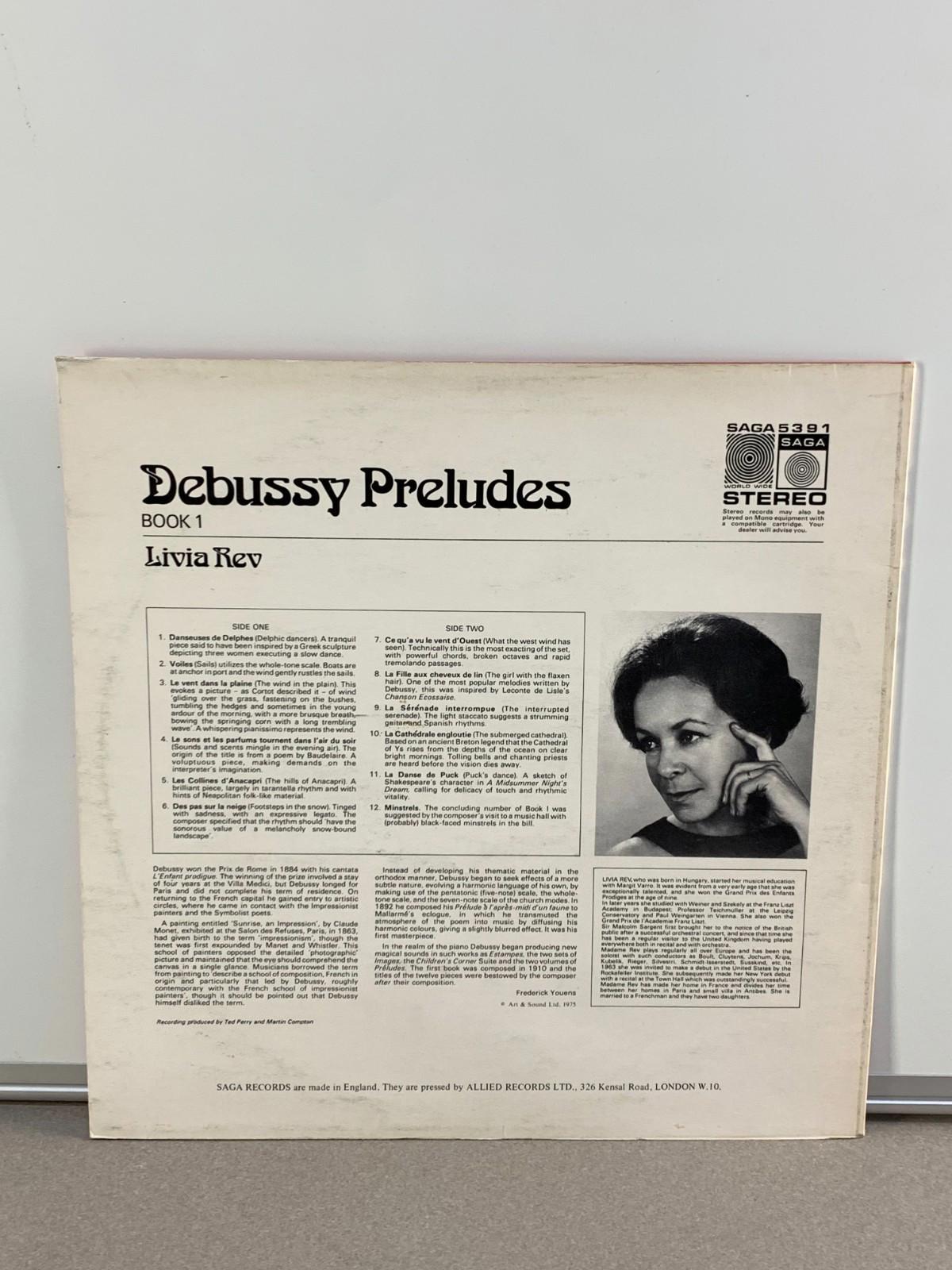 Debussy, Préludes, Livre 1, LP, Livia Rev, Saga 5391, 1975, vinyle classique