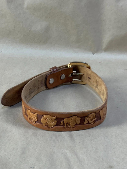 Vintage Chambers Disney western tooled brown leather kids belt
