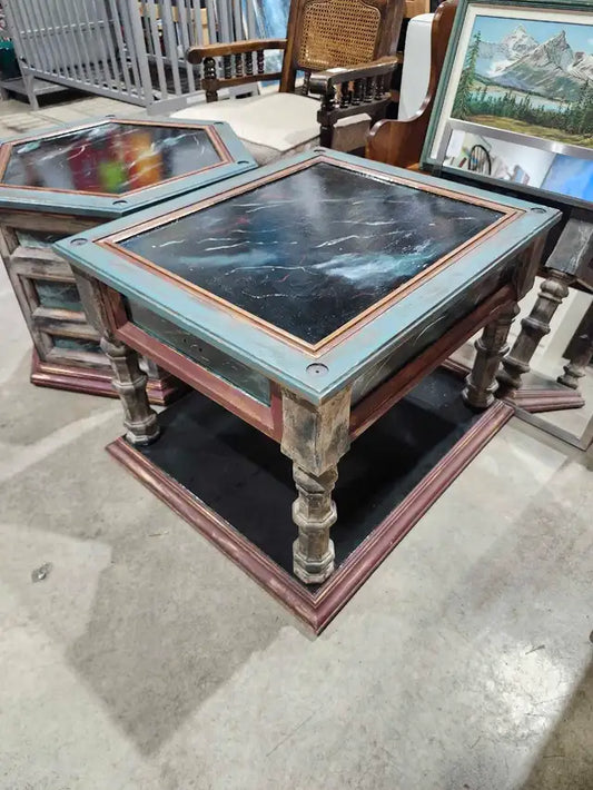 Hand-Painted Vintage Side Tables - Unique Pair