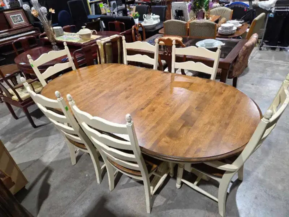 Solid Wooden Oval Extendable Dining Set & 6 Chairs