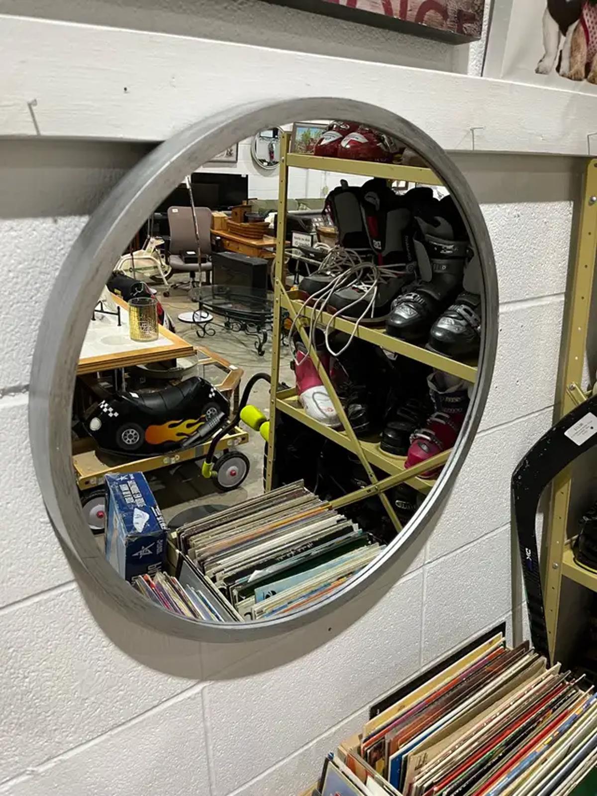 Round Wood Effect Framed Mirror