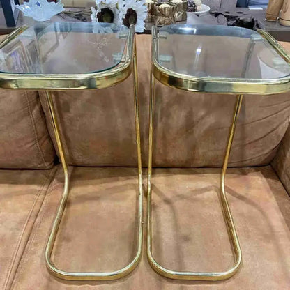 Golden Glass Side Tables — Set of 2