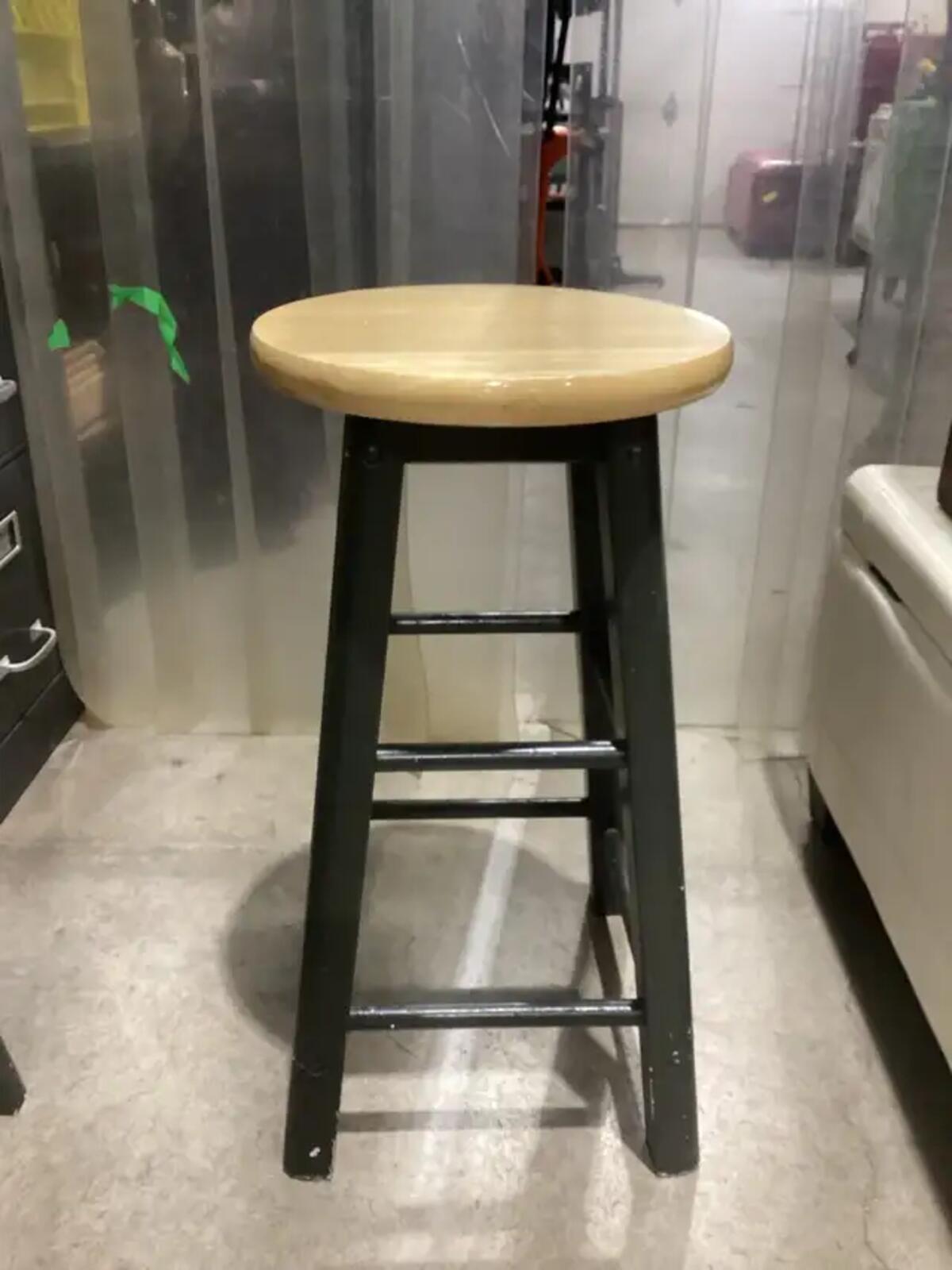 Sturdy Dark Green Bar Stool with Wood Top - 2 Available
