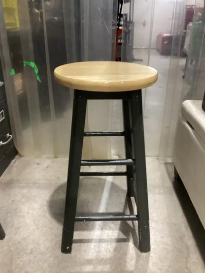 Sturdy Dark Green Bar Stool with Wood Top - 2 Available