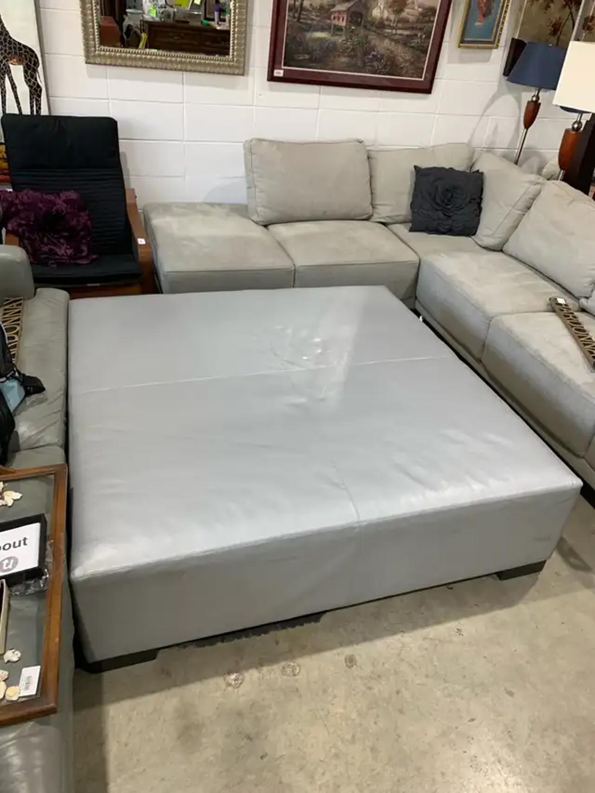 XL Silver Leather Ottoman