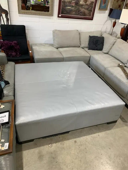 XL Silver Leather Ottoman