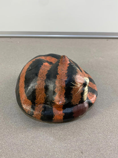 Hand Carved Hand Painted Wooden Cat