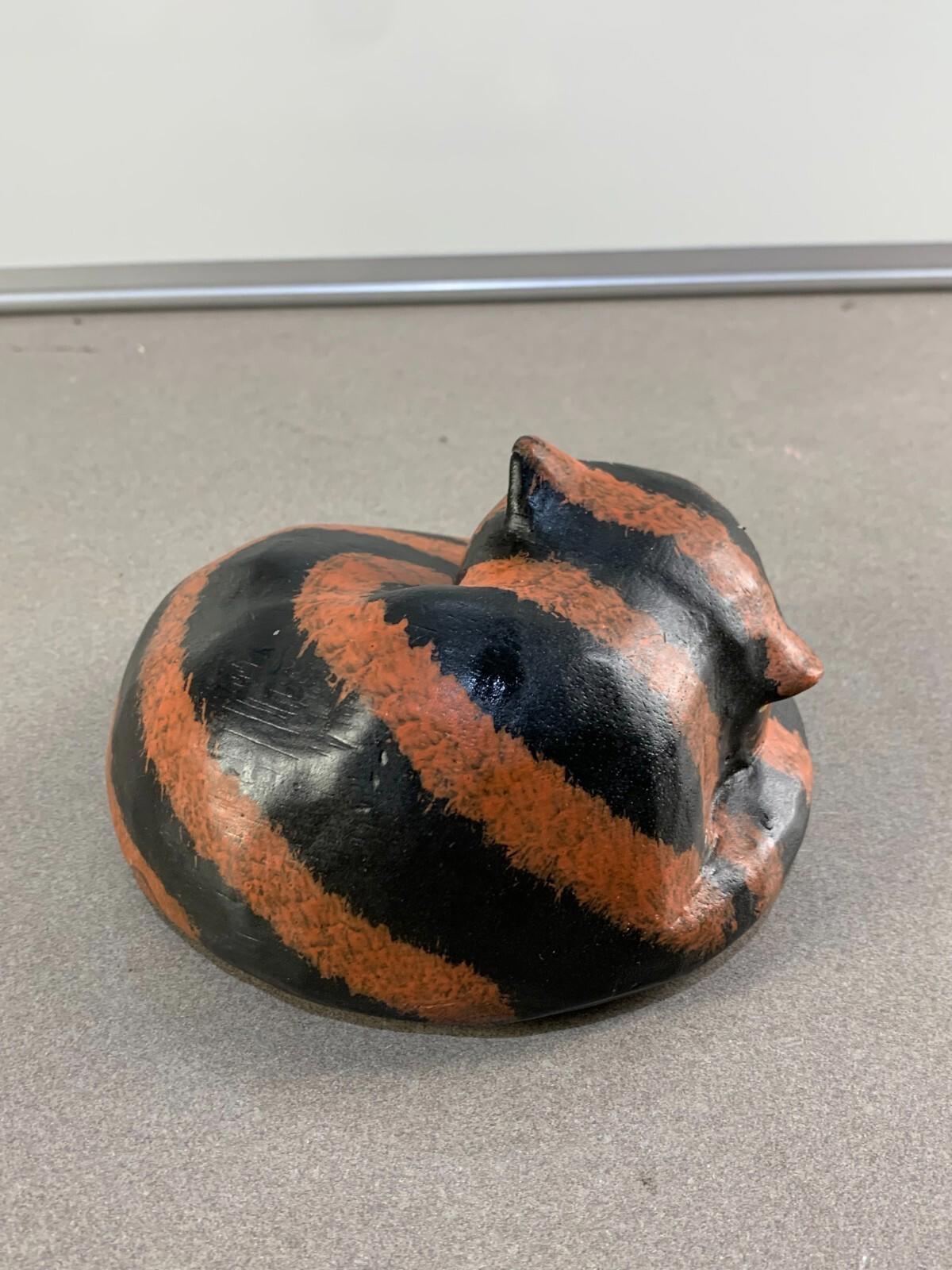 Hand Carved Hand Painted Wooden Cat